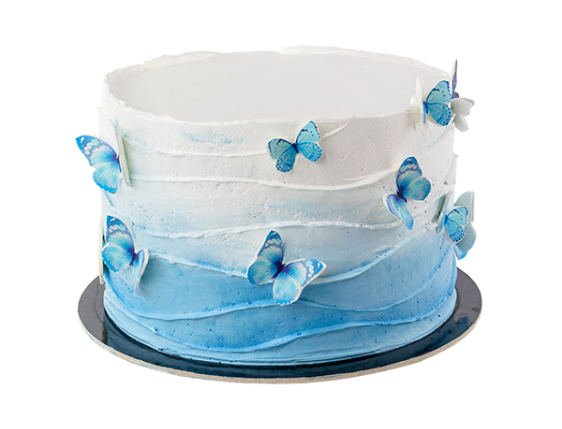 Торт голубой с бабочками