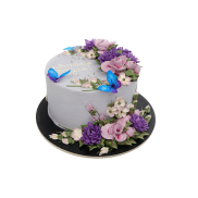 Торт с фиолетовыми и розовыми цветами - 1 изображение