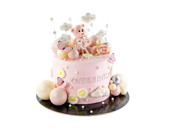Торт «Мишка с зайкой в ​​розовых тонах»