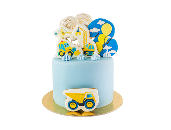 Торт с трактором, краном и самосвалом