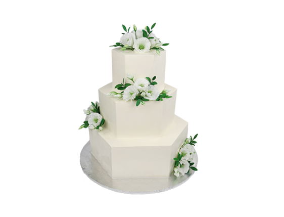 Торт шестиугольной формы с цветами эустомы